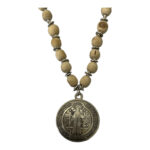 Protective Wood Bead Necklace with Oxidized Silver St. Benedict Pendant - Image 3