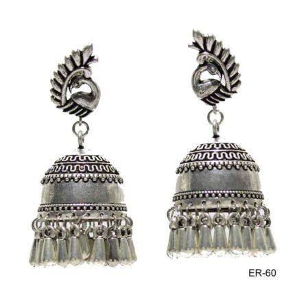 Oxidized Silver Peacock Jhumka Earrings