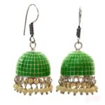 Green Enamled Mosaic Dome Jhumka Earrings - Image 3