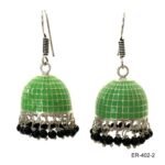 Green Enamled Mosaic Dome Jhumka Earrings - Image 2