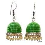 Green Enamled Mosaic Dome Jhumka Earrings