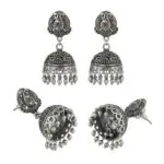 Peacock Heritage Dome Jhumka Earrings | Oxidized Bell Charm Jewellery - Image 2