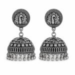 Oxidized Silver Polish Jhumka Earrings – Detailed Traditional Dome Design - Image 3