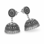 Oxidized Silver Polish Jhumka Earrings – Detailed Traditional Dome Design - Image 2