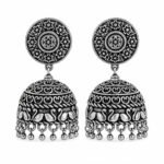 Oxidized Silver Polish Jhumka Earrings – Elegant Traditional Dome Style - Image 4