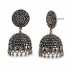 Oxidized Silver Polish Jhumka Earrings – Elegant Traditional Dome Style - Image 3