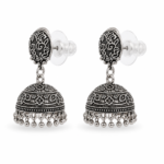 Oxidized Silver Polish Jhumka Earrings – Elegant Traditional Dome Style - Image 2