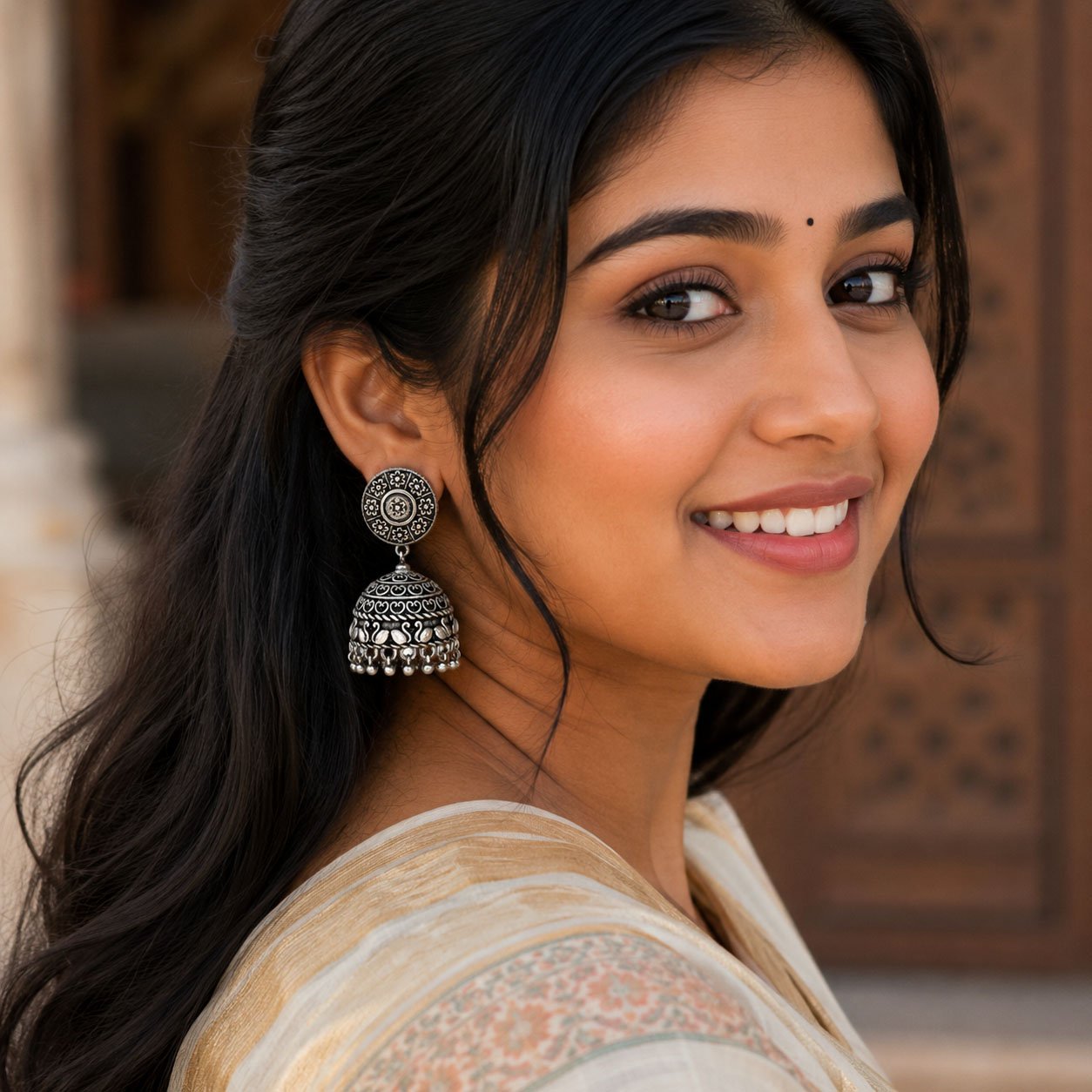 ER2089 Oxidized Silver Polish Jhumka Earrings – Elegant Traditional Dome Style - Image 1