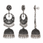 Oxidized Silver Polish Jhumka Earrings – Traditional Round Drop Design - Image 2