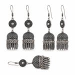 Oxidized Silver Polish Jhumka Earrings – Geometric Dome with Hanging Details - Image 2