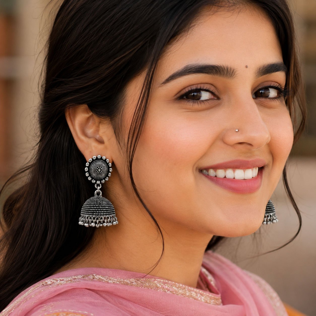 ER2093 Long Oxidized Jhumka Earrings ER2093