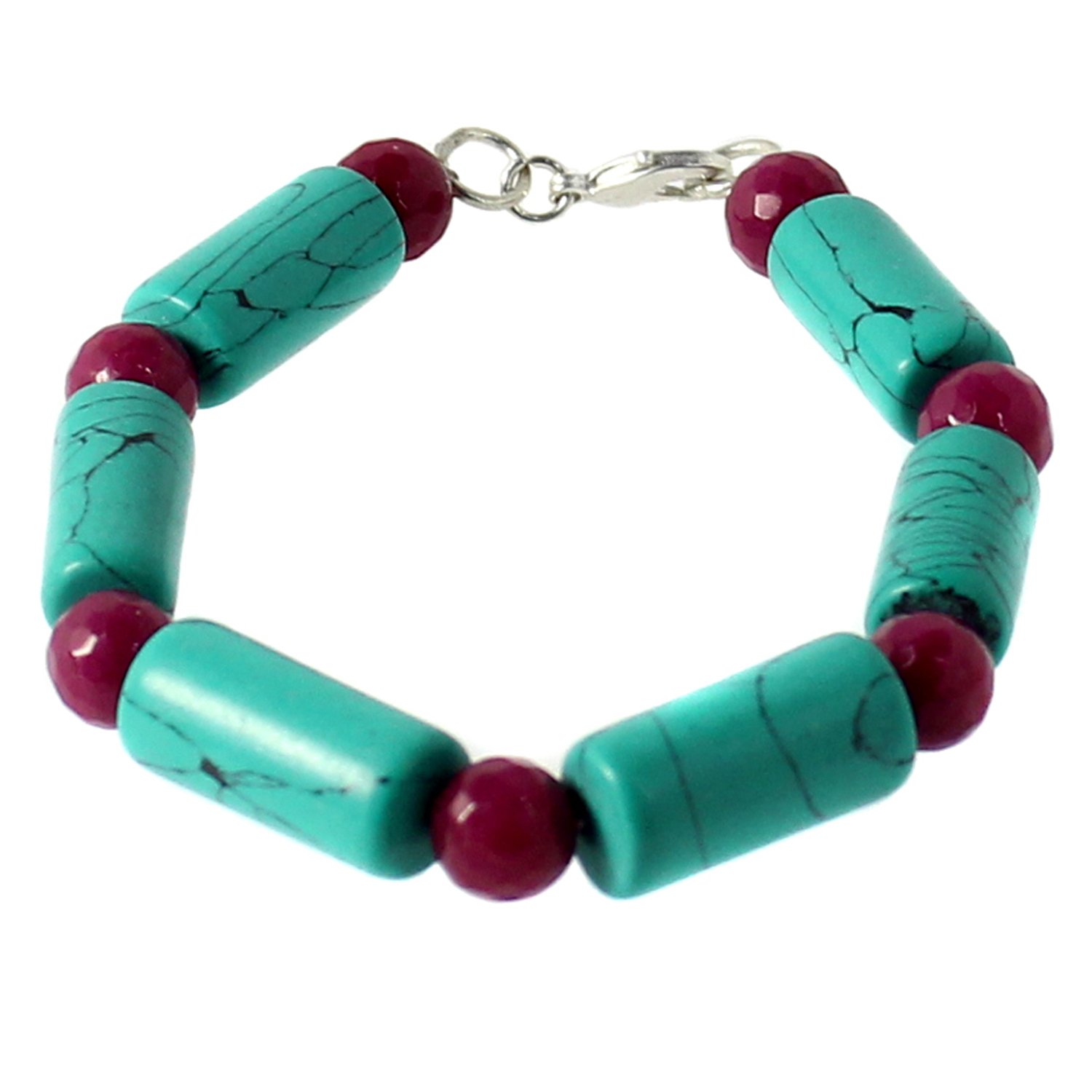 SBB24 Turquoise & Burgundy Tube Bead Bracelet - Image 1