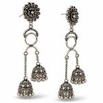 Long Floral Double Jhumka Earrings - Image 3
