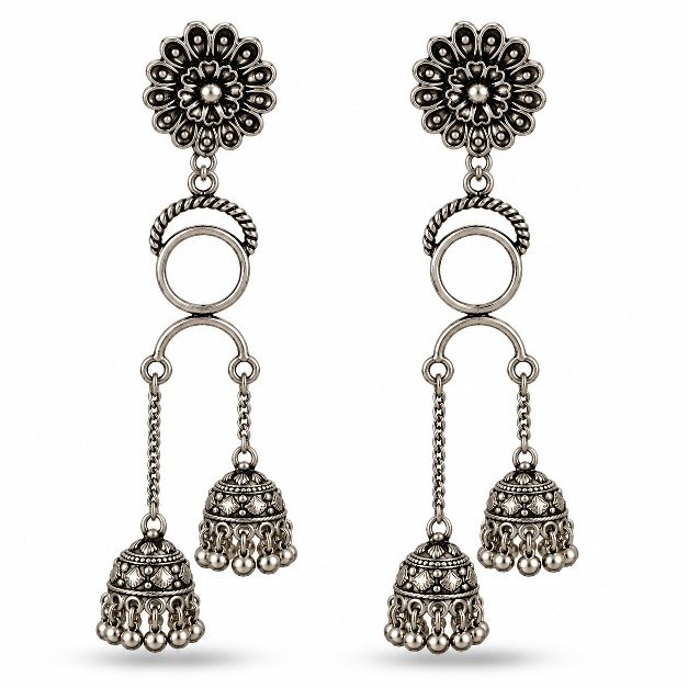 ER1865A Long Floral Double Jhumka Earrings - Image 1