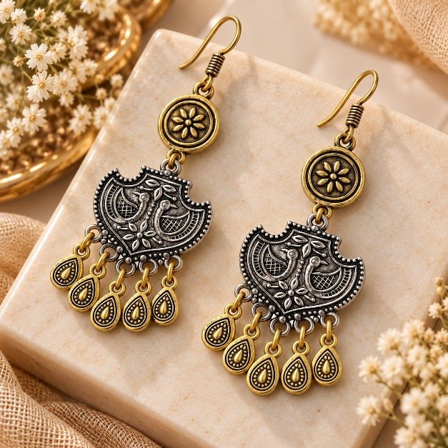 ER2098B Antique Paisley Filigree Earrings - Image 1