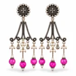 Antique Pink Beaded Cascade Earrings - Image 3